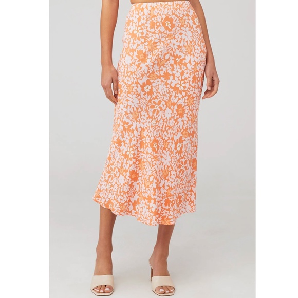 MINKPINK Orange Floral Printed Pull-On Midi Skirt - Picture 4 of 4